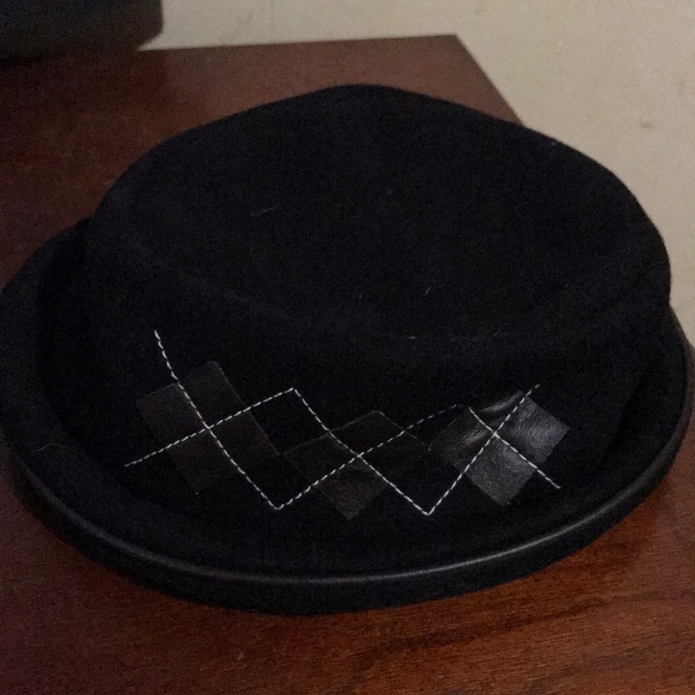Adult small child’s large fake leather hat